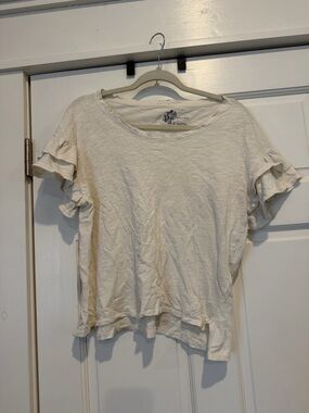 Pilcro Cream Ruffle Sleeve Tee